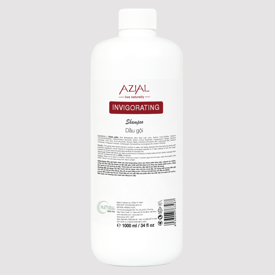 Dầu Gội Thảo Mộc Cho Tóc Bóng Mượt Tinh Dầu Sả Chanh 100% Thiên Nhiên AZIAL Invigorating Shampoo 1000ml