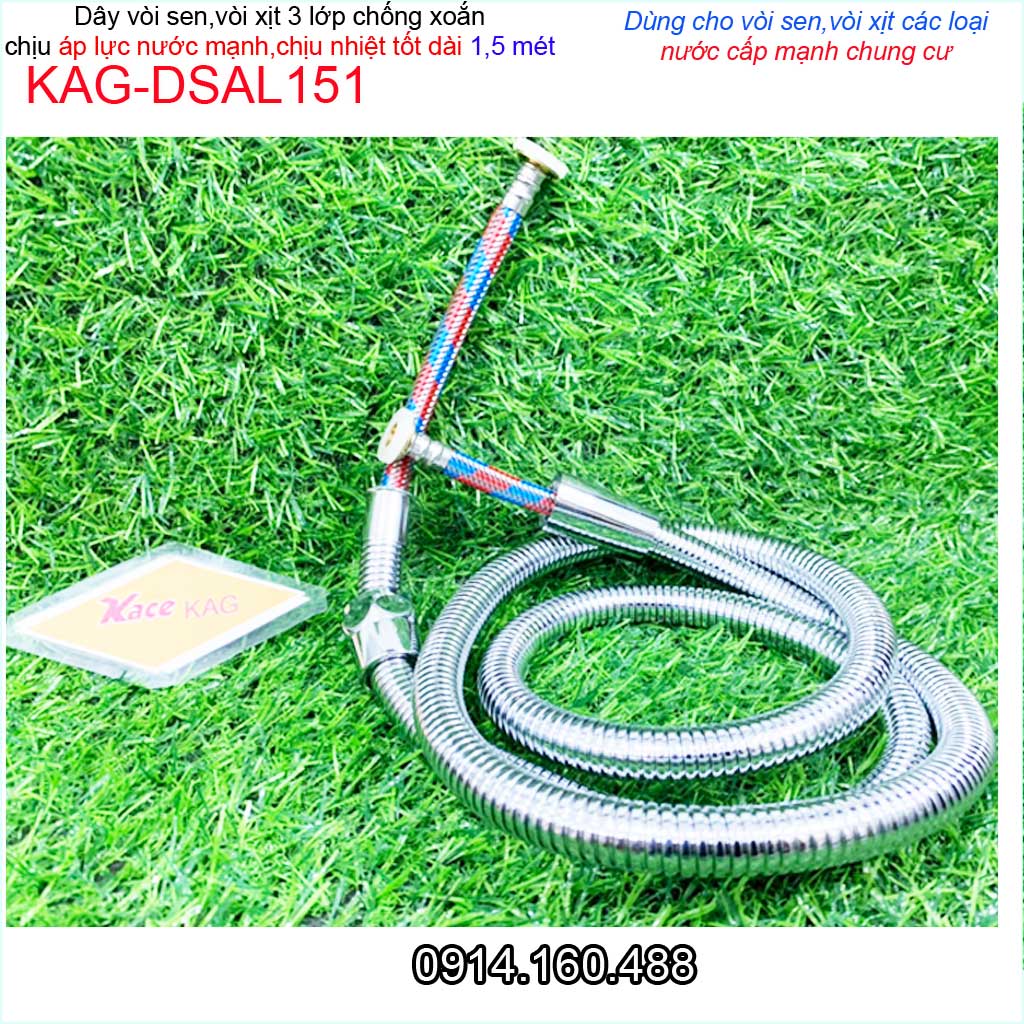 Dây sen chịu nhiệt chịu áp KAG-DSAP151 dây vòi tắm hoa sen- vòi xịt vệ sinh 1.5m chống xoắn chịu áp chịu nhiệt siêu bền