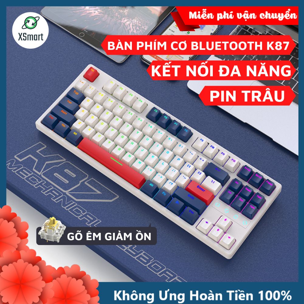 Bàn Phím Cơ Không Dây Bluetooth Cao Cấp K87BT SUPER PRO Có Hotswap LED RGB 22 Chế Độ, Trục Cơ Yellow Switch, Gõ Êm, Lót Foam - Hàng Chính Hãng