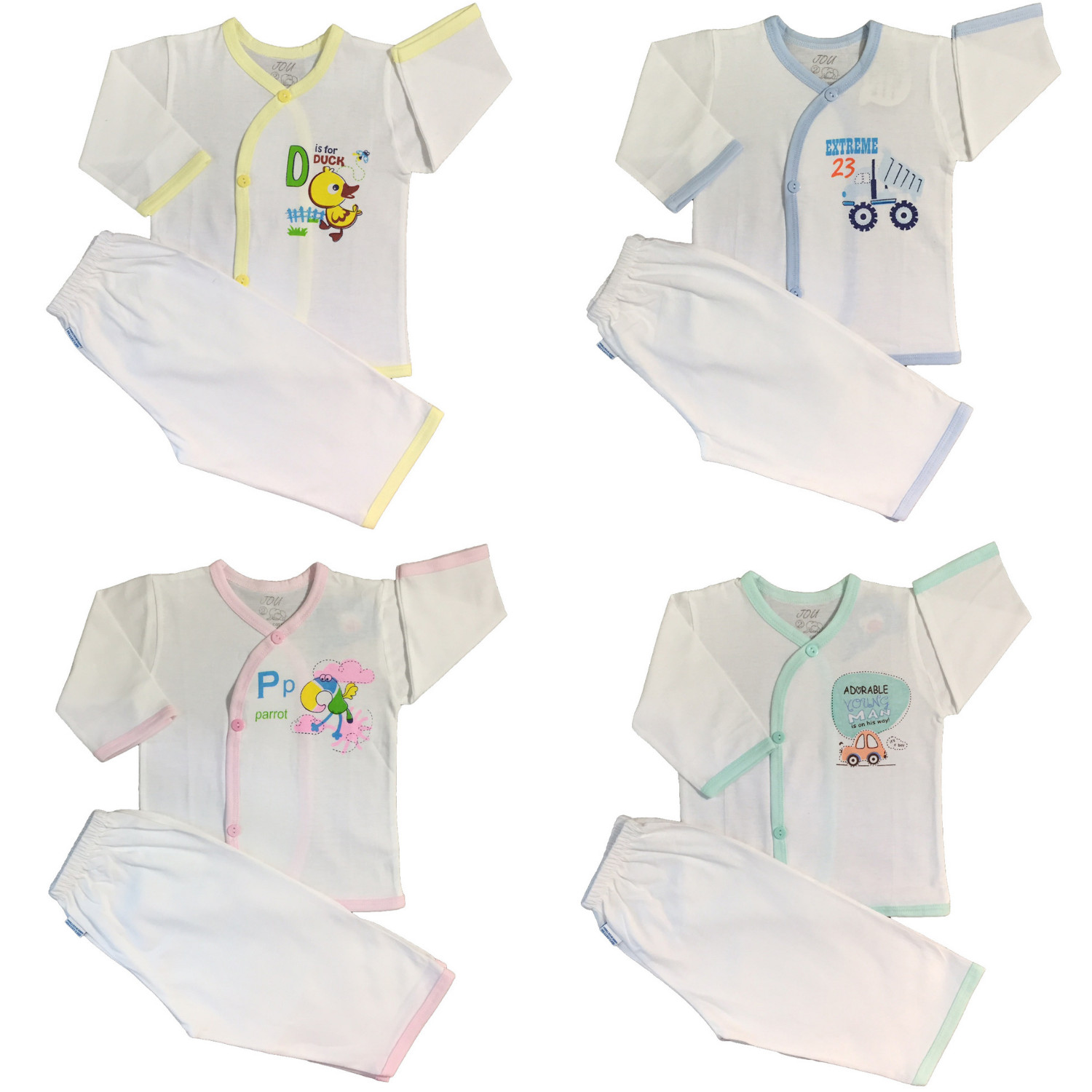 COMBO 3 Bộ quần áo sơ sinh cotton J-FR GGY | Mẫu Tay Dài Cài Xéo Trắng | Size 1 -4 cho bé sơ sinh -11 kg| Chất vải thun cotton 100% xịn, đẹp, mềm, họa tiết xinh | Hàng Việt Nam | Quần sơ sinh | Áo sơ sinh | Quần áo trẻ em