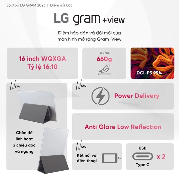 Màn Hình Di Động LG Gram View 16MR70.ASDA5 16 inch 2K WQXGA IPS Hàng chính hãng