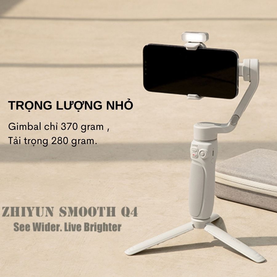 Gimbal Zhiyun Smooth Q4 - Tay cầm chống rung 3 trục có thể gấp gọn dành cho điện thoại, tích hợp gậy selfie kéo dài 21cm - Hàng nhập khẩu