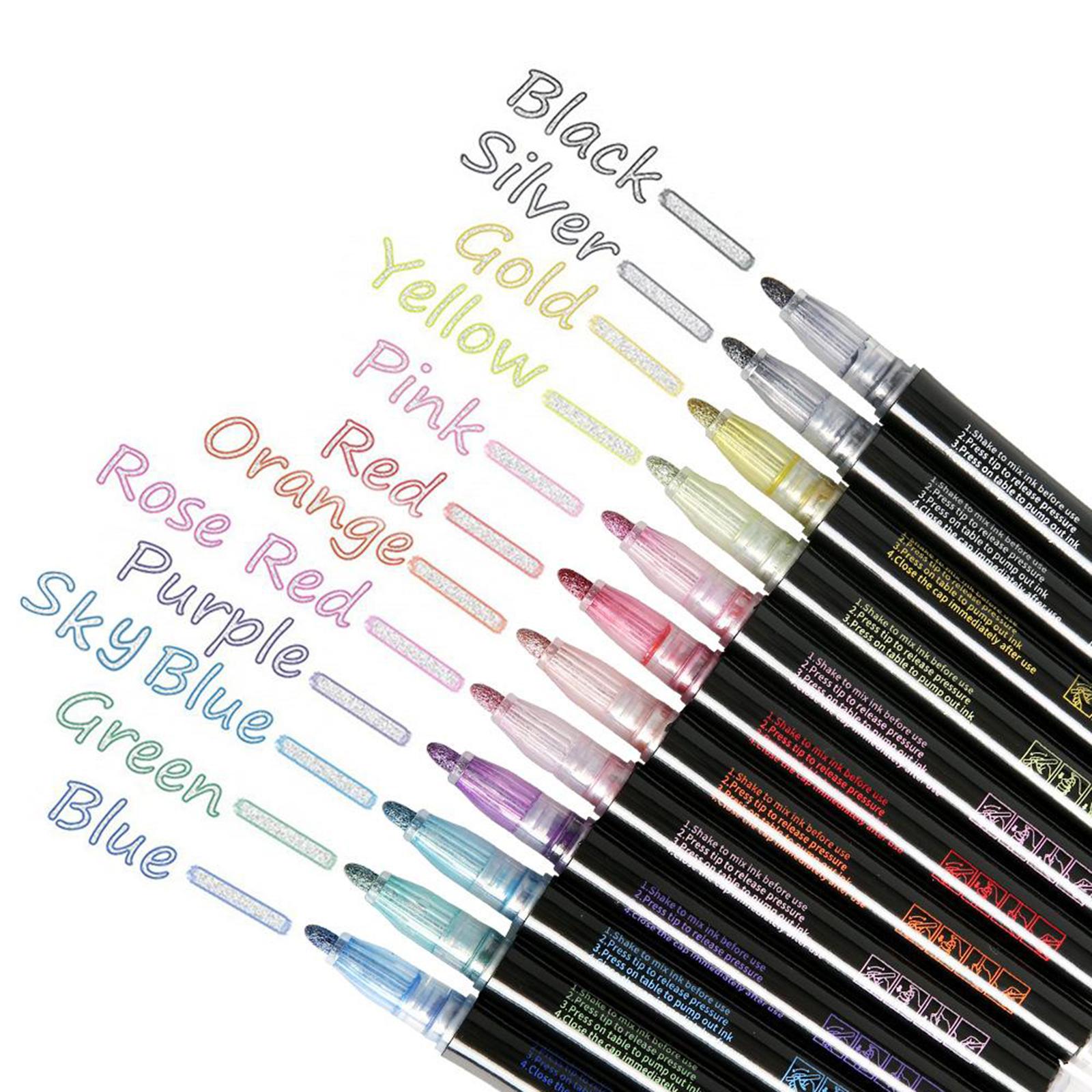 Double Line Outline Pens 12 Colors Glitter Pen with Self-contouring Markers
