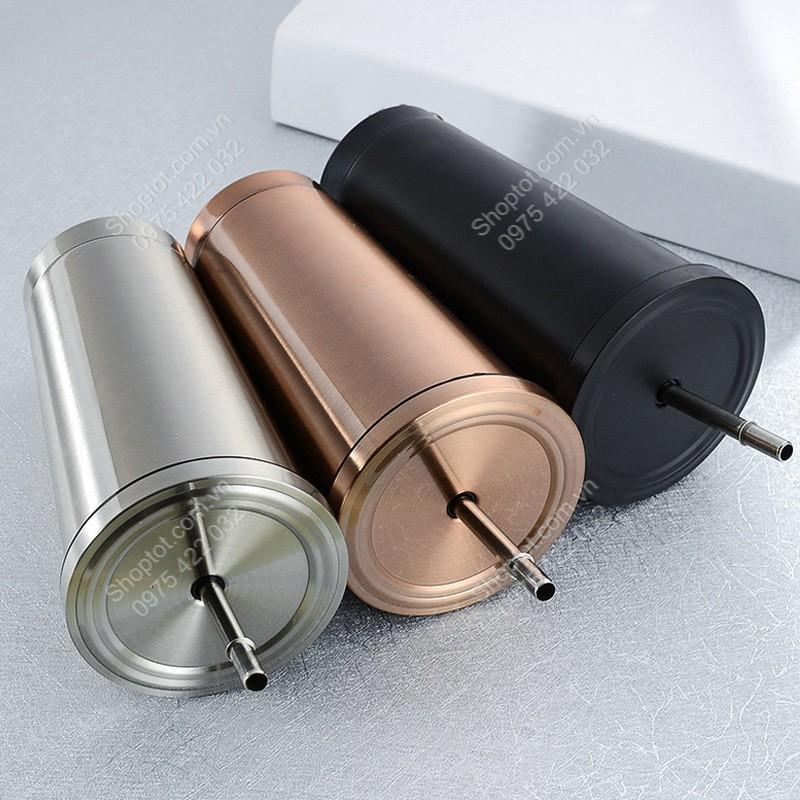 CỐC 2 LỚP INOX 304 CR500, CHỐNG NÓNG, CÓ NẮP VÀ ỐNG HÚT, CỠ LỚN 500ML, DÙNG ĐƯỢC TRÊN XE HƠI