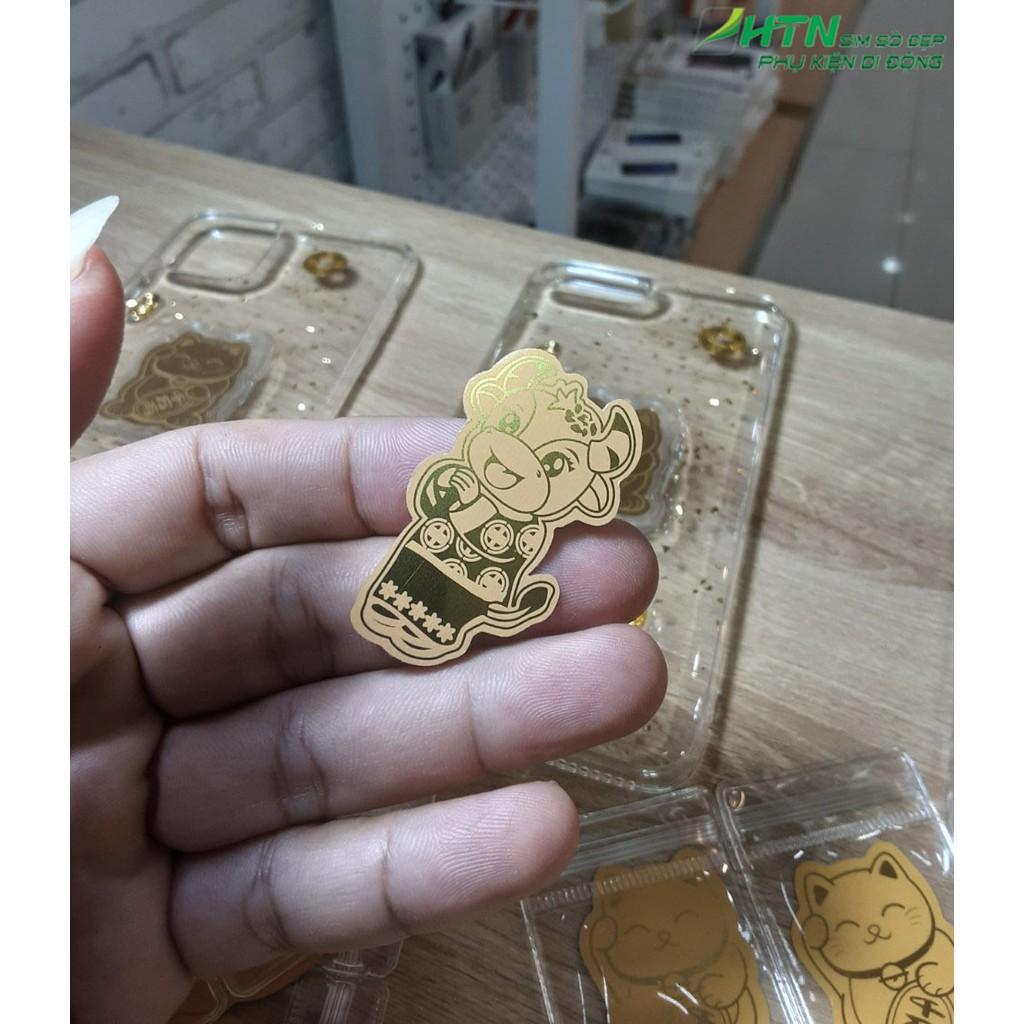 Miếng dán mèo thần tài, trâu vàng phong thủy mạ vàng để vào ốp điện thoại, ví, tủ tiền, bàn thờ chiêu tài lộc mang đến mai mắn