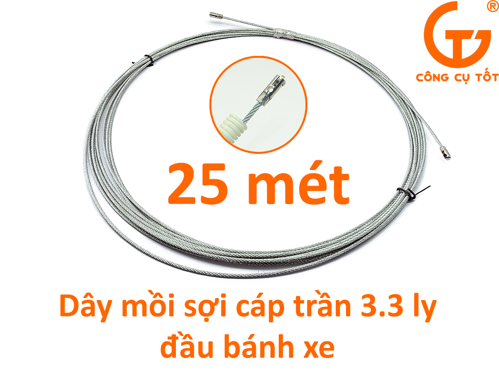 Dây mồi luồn ống sợi cáp trần 4 ly đầu bánh xe dài 25m
