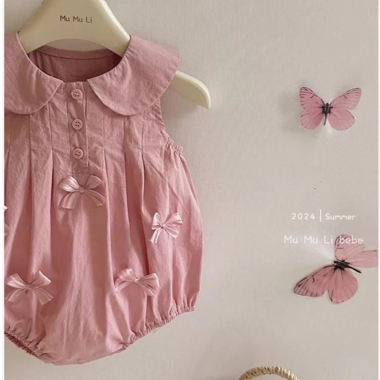 Body Cổ Bèo Tròn Đính Nơ Màu Hồng Cho Bé Gái Sơ Sinh 1 2 Tuổi Từ 5-13kg Dành Cho Bé Gái