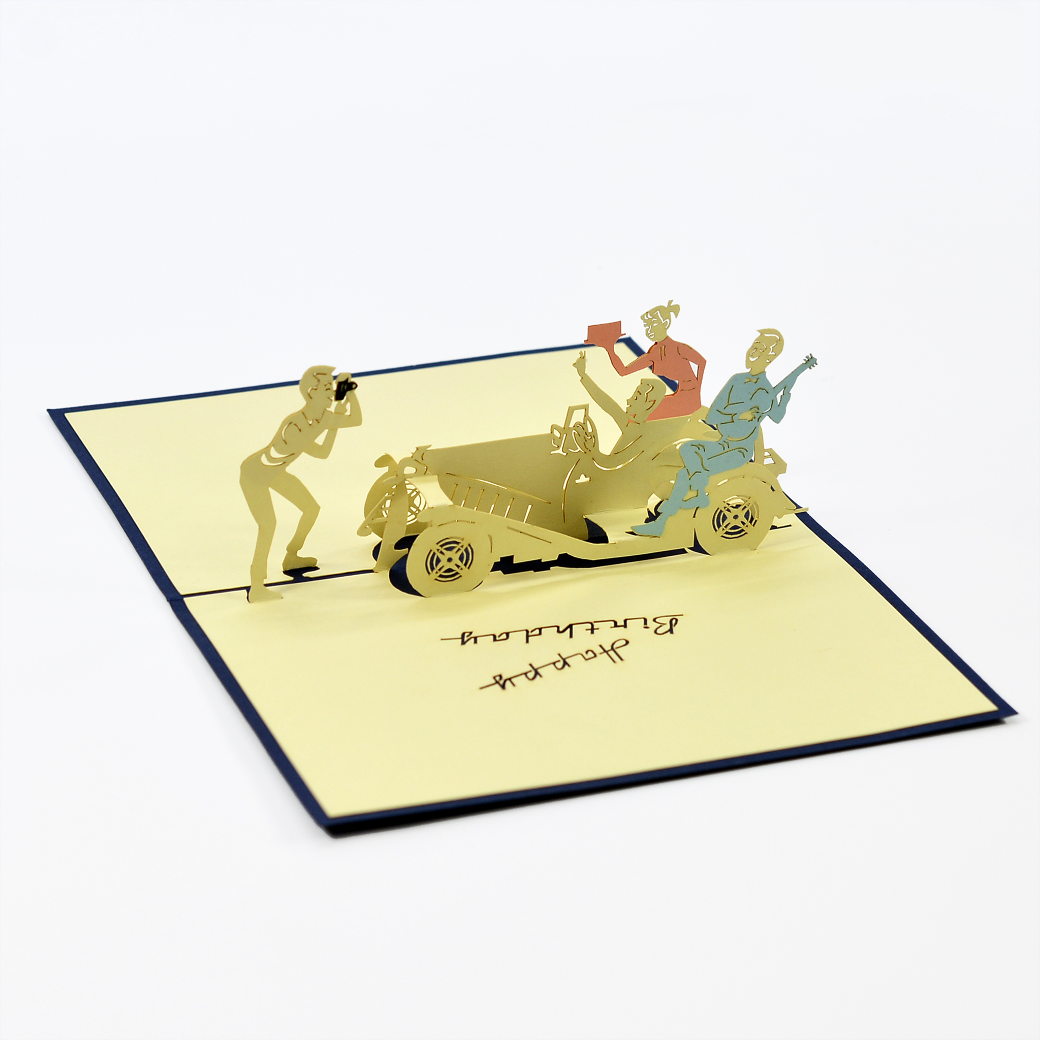 Thiệp 3D pop-up Friends with a car size 10x15cm BD007