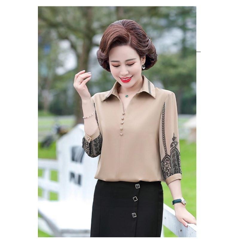 ÁO SƠ MI IN HỌA TIẾT REN TRUNG NIÊN SANG TRONG_ÁO KIỂU CHO NỮ TRUNG NIÊN