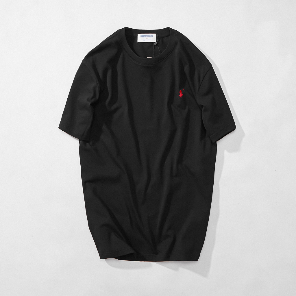 Hình ảnh [Unisex] Áo thun đen trơn thêu logo vải cotton mộc chuẩn xuất