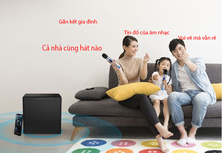 Bộ loa hát karaoke gồm 2 micro UHF dùng cho tivi smart và điện thoại Amoi L6P ( Hàng nhập khẩu ) có ổ cắm đa năng đi kèm