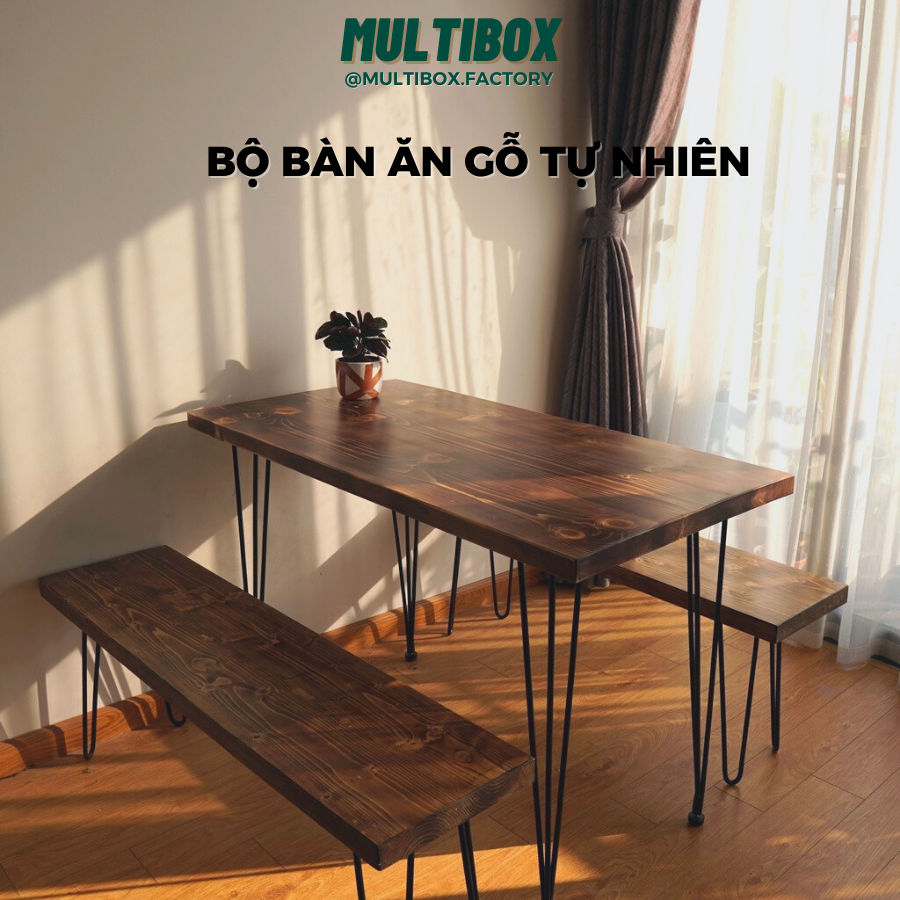 Bộ Bàn Ăn Gia Đình Gỗ Tự Nhiên MultiBox, Bàn Ăn Phong Cách Châu Âu Mặt Bàn Dày Vân Gỗ Nổi Đẹp Dùng Trong Nhà, Ngoài trời