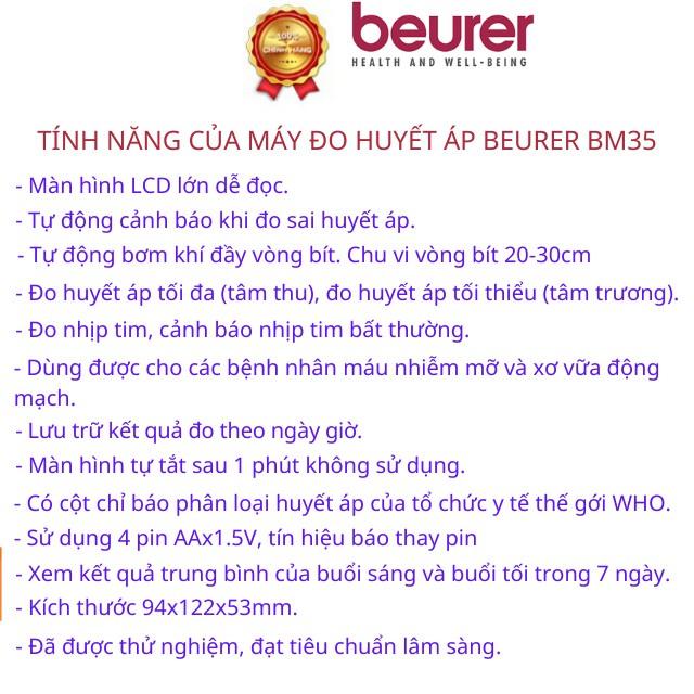 Máy đo huyết áp bắp tay tự động Beurer BM35, máy đo huyết áp đức, hẹn giờ đo, lưu 2x60 kết quả