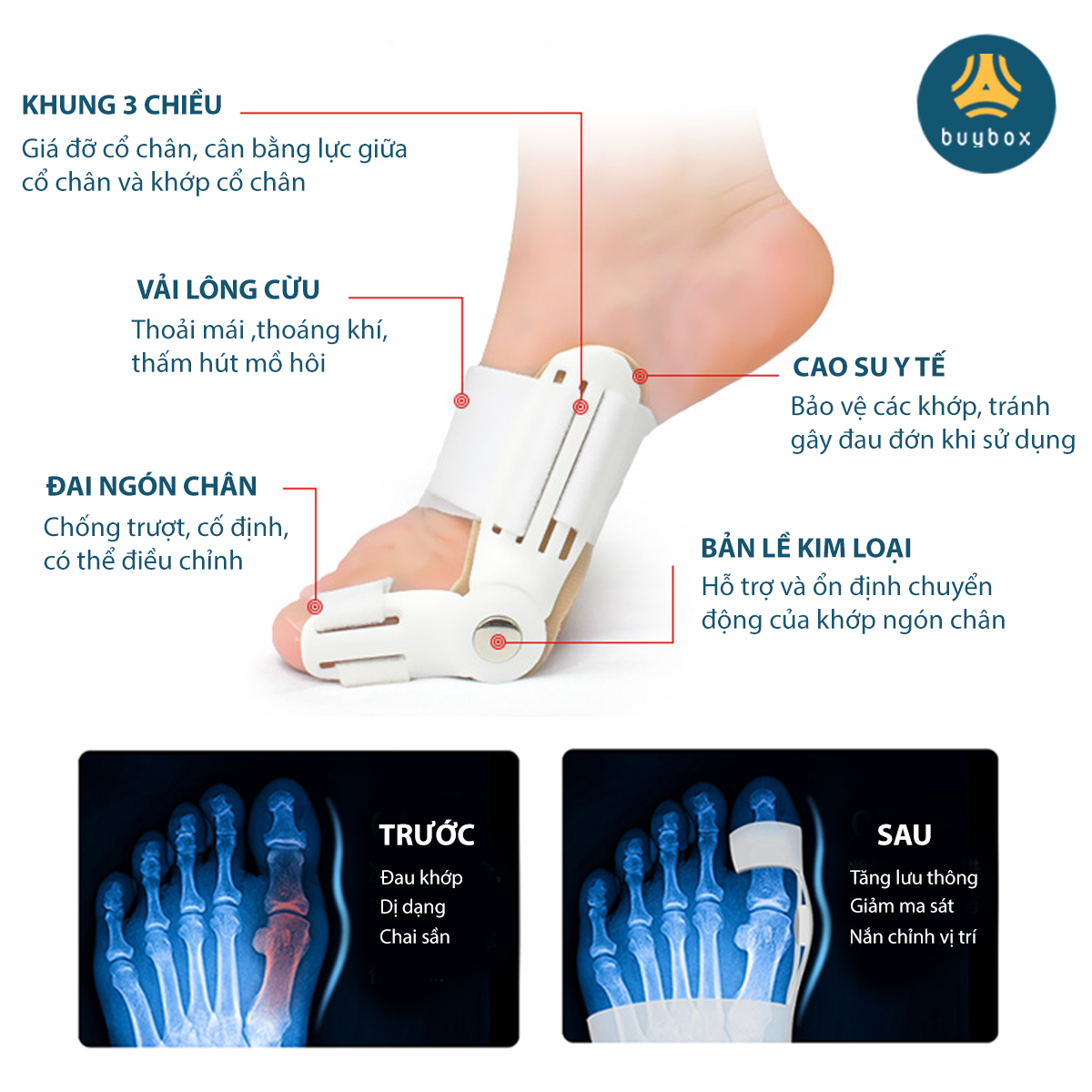 Combo 2 cặp dụng cụ chỉnh hình ngón chân cái bị vẹo Hallux Valgus chất liệu nhựa PC và vớ silicone SEBS - Buybox