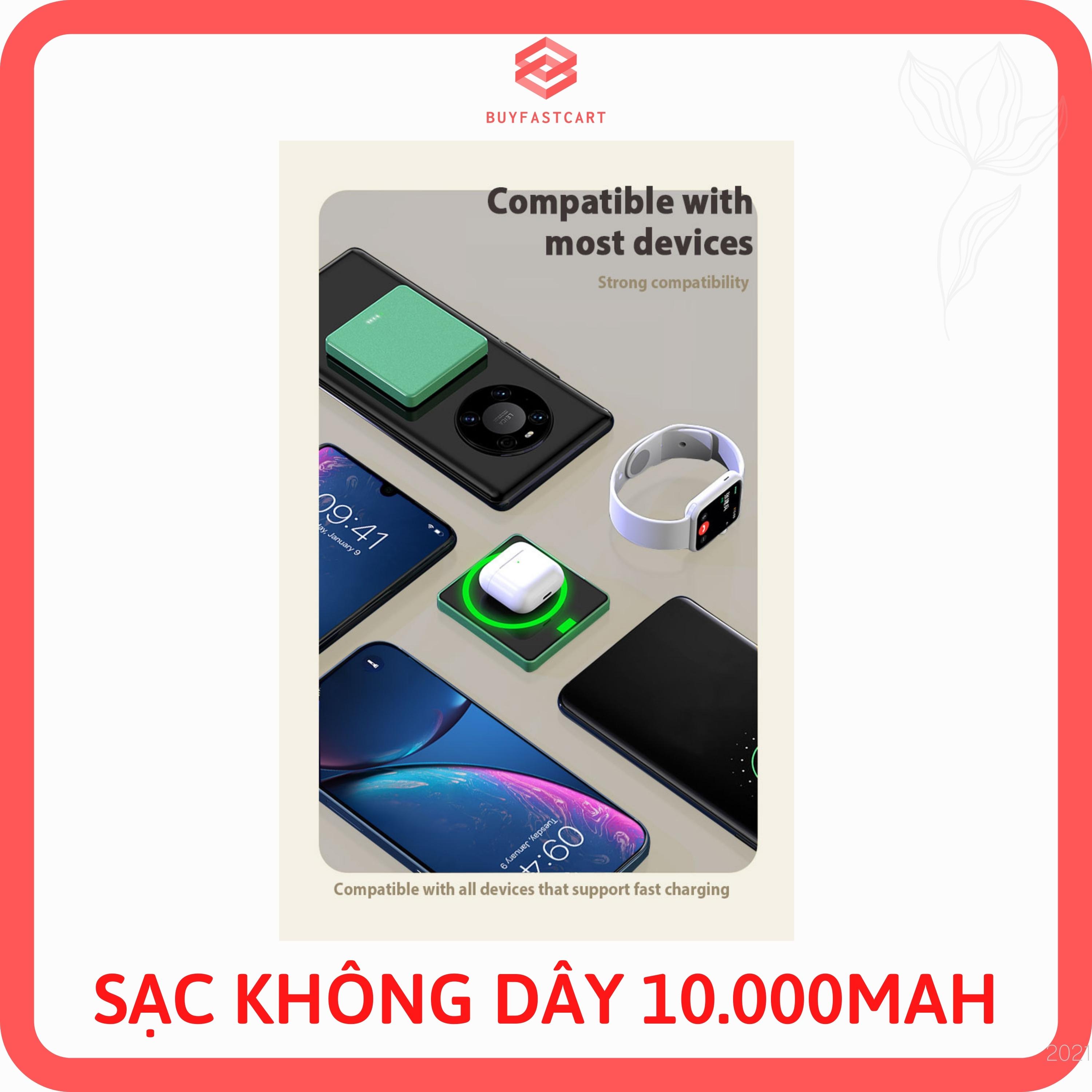 Pin Sạc Dự Phòng Hỗ Trợ Sạc Không Dây QI Wireless 10.000mAh cho iPhone Samsung