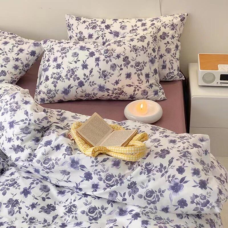 Bộ Chăn Ga Gối Cotton living 100%cotton Hàng Nhập Khẩu Cao Cấp Hoa Hồng Pháp