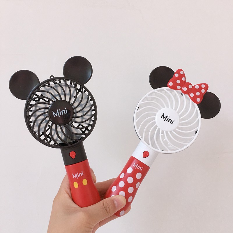 Quạt mini cầm tay chuột Mickey 3018, tặng kèm 1 gương mini (màu ngẫu nhiên)