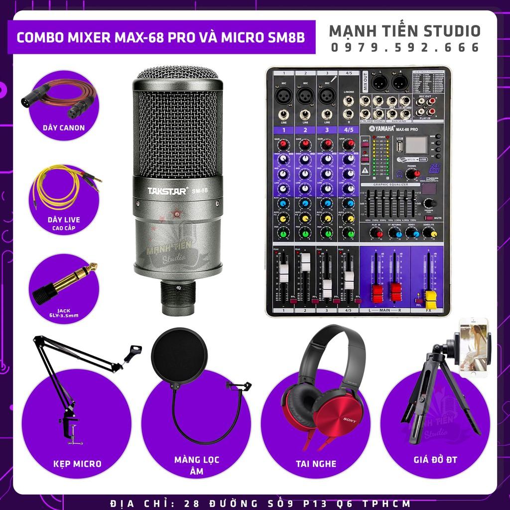 Combo thu âm livestream karaoke đỉnh cao MIXER MAX68 Bluetooth Và Micro SM8B siêu cấp chuẩn âm như phòng thu chất lượn