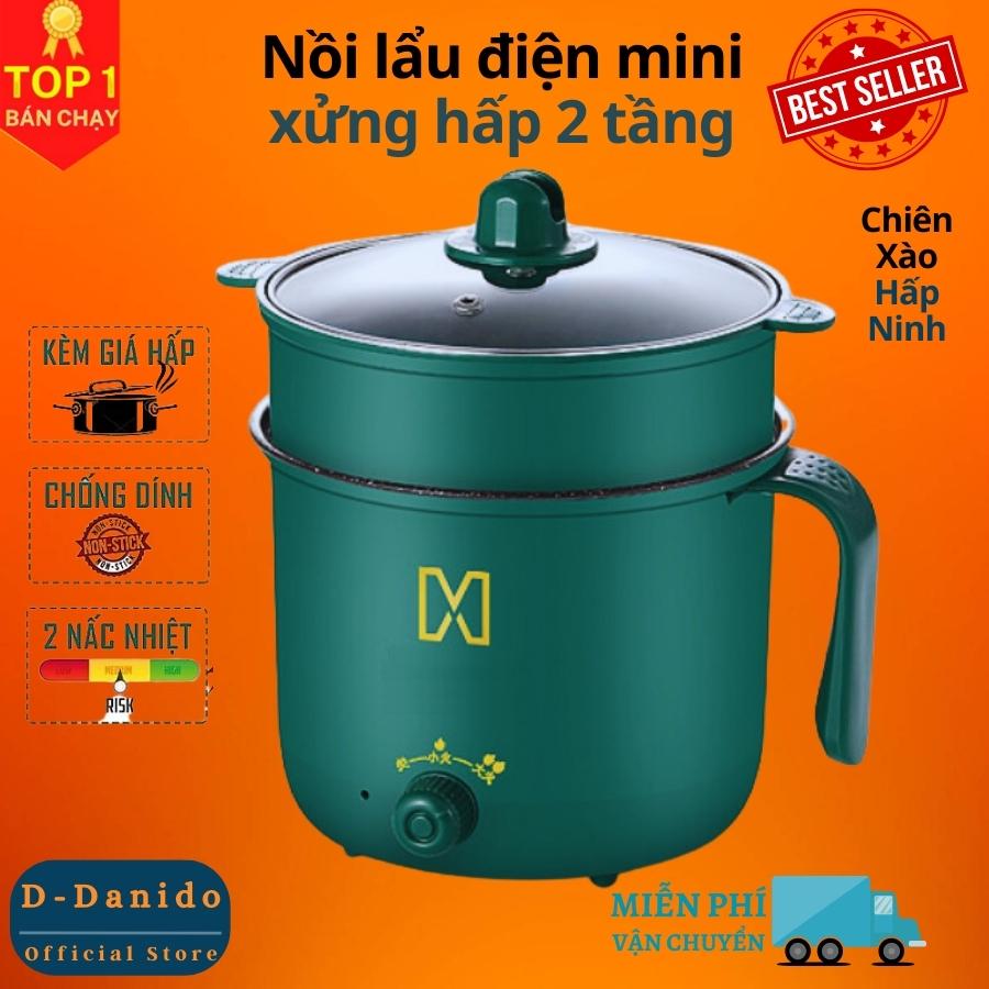 Nồi điện đa năng 1.3 Lít, nồi lẩu mini, ca nấu mì cao cấp 2 tầng - Nồi điện với 2 nấc nhiệt thế hệ mới có tay cầm - Hàng chính hãng D Danido (Logo hình ngẫu nhiên)