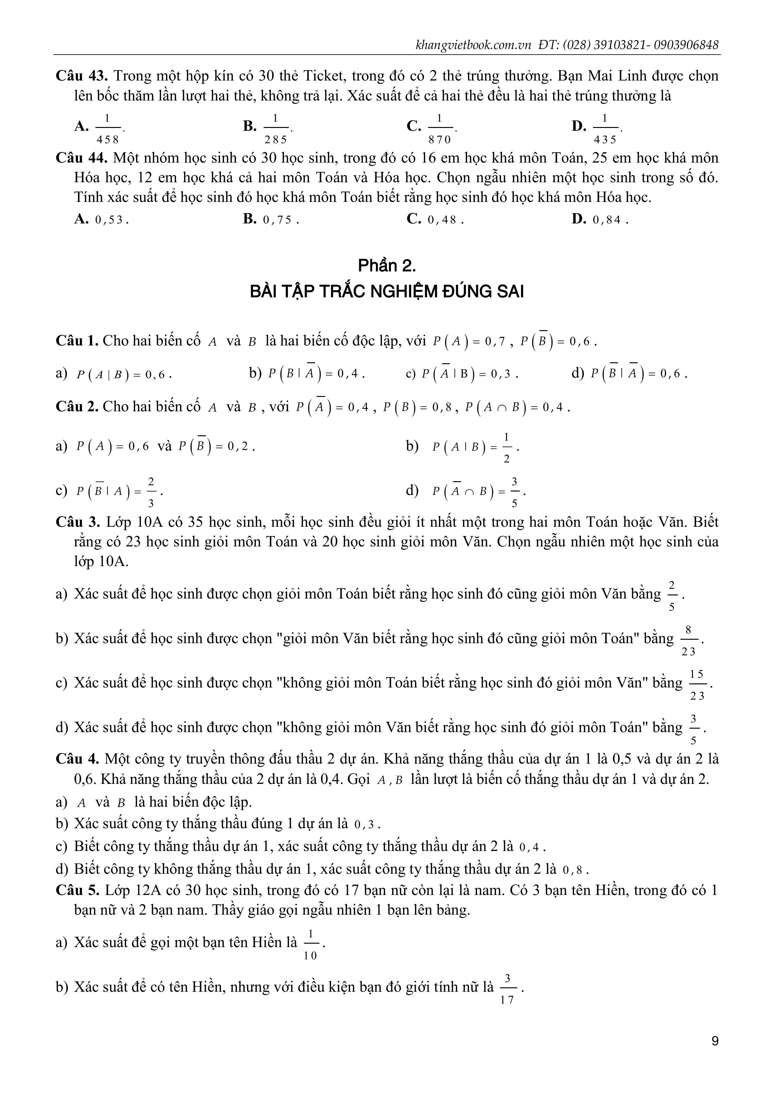 Sách - Tuyển Tập 3 Chủ Đề Hay Và Khó Xác Suất Có Điều Kiện Một Số Yếu Tố Của Lý Thuyết Đồ Thị