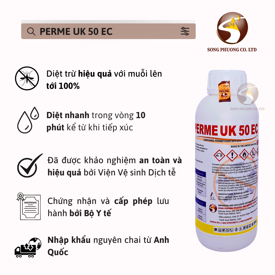 (Nhập Anh Quốc) Thuốc diệt muỗi Perme UK 50EC chai 1000ml