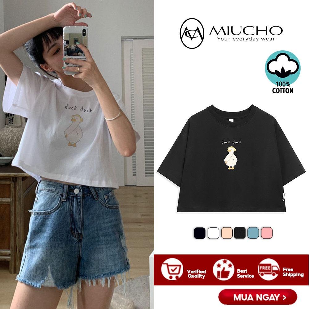 Áo croptop nữ tay ngắn cổ tròn vải thun cotton kiểu hàn quốc CR059 Miucho in hoạ tiết