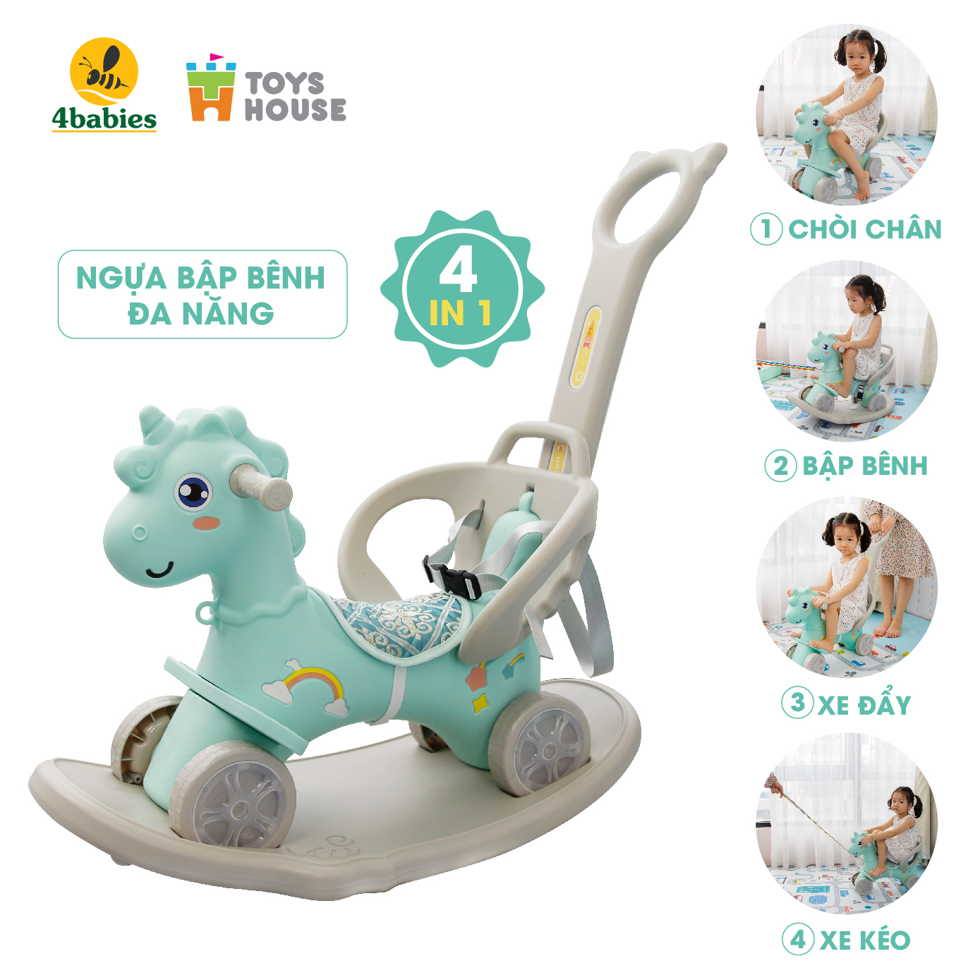 Ngựa bập bênh đa năng kiêm xe chòi chân và xe đẩy cho bé Toys House WM19033, hàng chính hãng cho bé