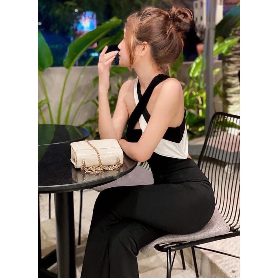 Jum cổ yếm phối trăng có mút ngực sexy sang chảnh kèm hình thật