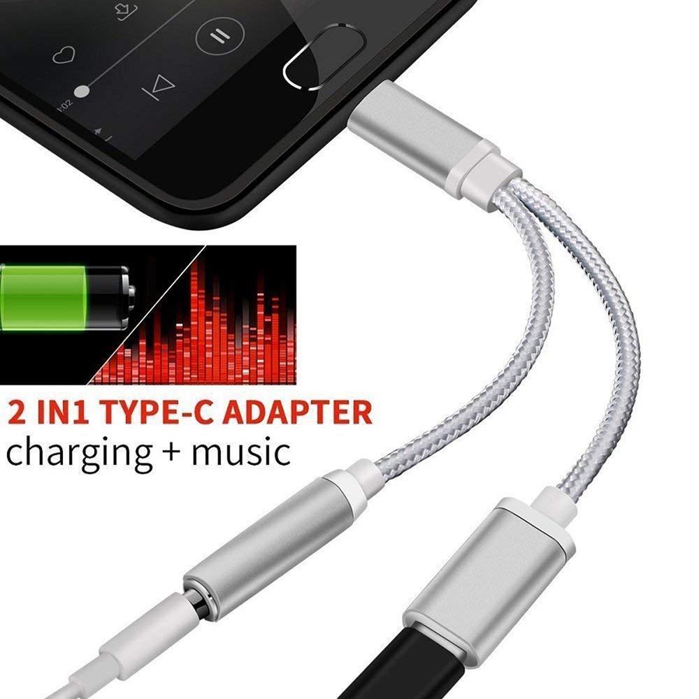 2 TRONG 1 Bộ Chuyển Đổi Âm Thanh Sạc Tai Nghe Cáp TYPE-C AUX Jack Headphone Cho Sét 3.5mm Tai Nghe Splitter -MKSHOP