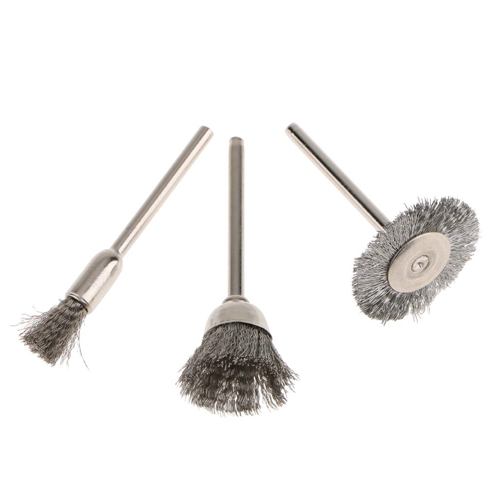 3Pcs Steel Wire Brush Polishing Wheels Full Kit For Rotary Tools