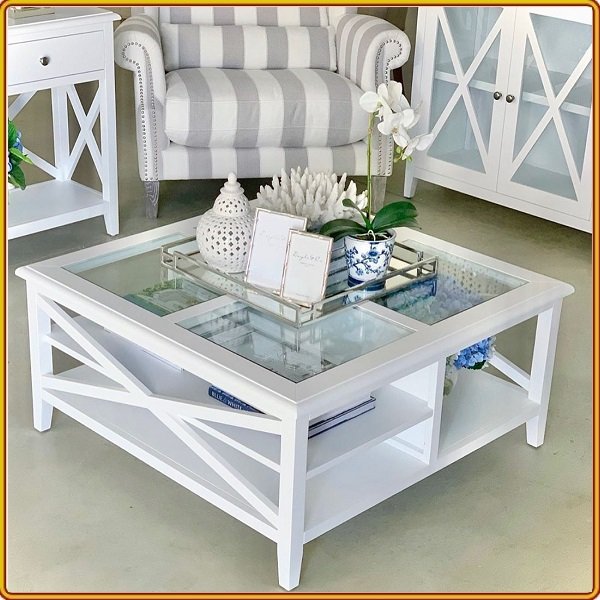 Bàn trà vuông Juno Sofa mặt kính 100 x 100 x 45 cm