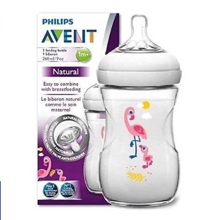 Bình  sữa Mô phòng tự nhiên Philips Avent dung tích 260ml cho bé từ 1 tháng tuổi (họa tiết Hippo/Flamingo)