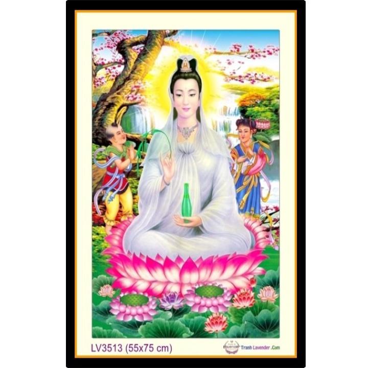 Tranh thêu chữ thập Quan Âm và 2 đồng tử LV3513 - kích thước 55 * 75