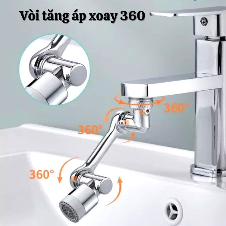 Vòi nước tăng áp Inox cao cấp thiết kế xoay 1080đ với 2 chế độ phun nước tiết kiệm