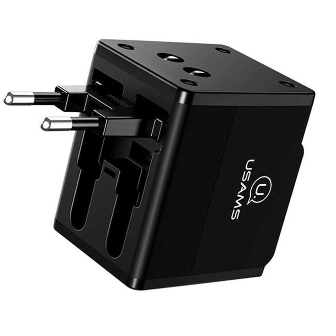 Adapter củ cóc sạc đa năng hiệu USAMS T2s TRAVEL hỗ trợ mọi ổ cắm mọi quốc gia trên thế giới (Trang bị chip điều khiển dòng điện thông minh, tiêu chuẩn quốc tế, chân cắm thu gọn) - Hàng nhập khẩu