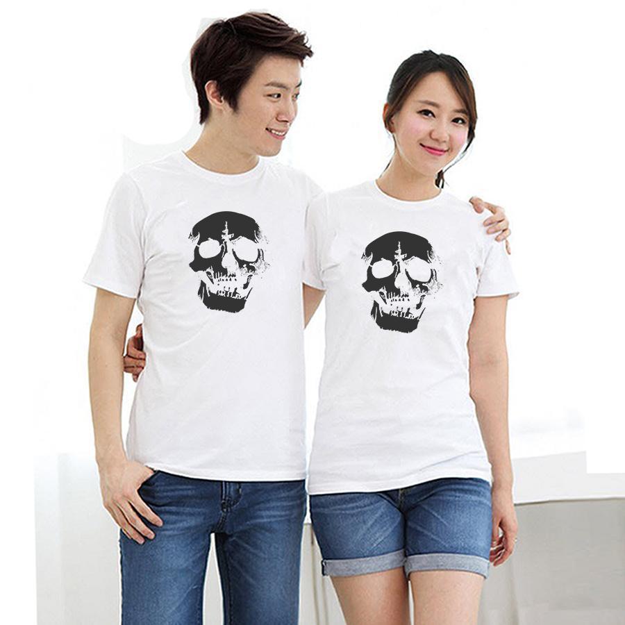 Áo thun cặp đôi in hình đầu lâu skull form rộng phong cách hàn quốc