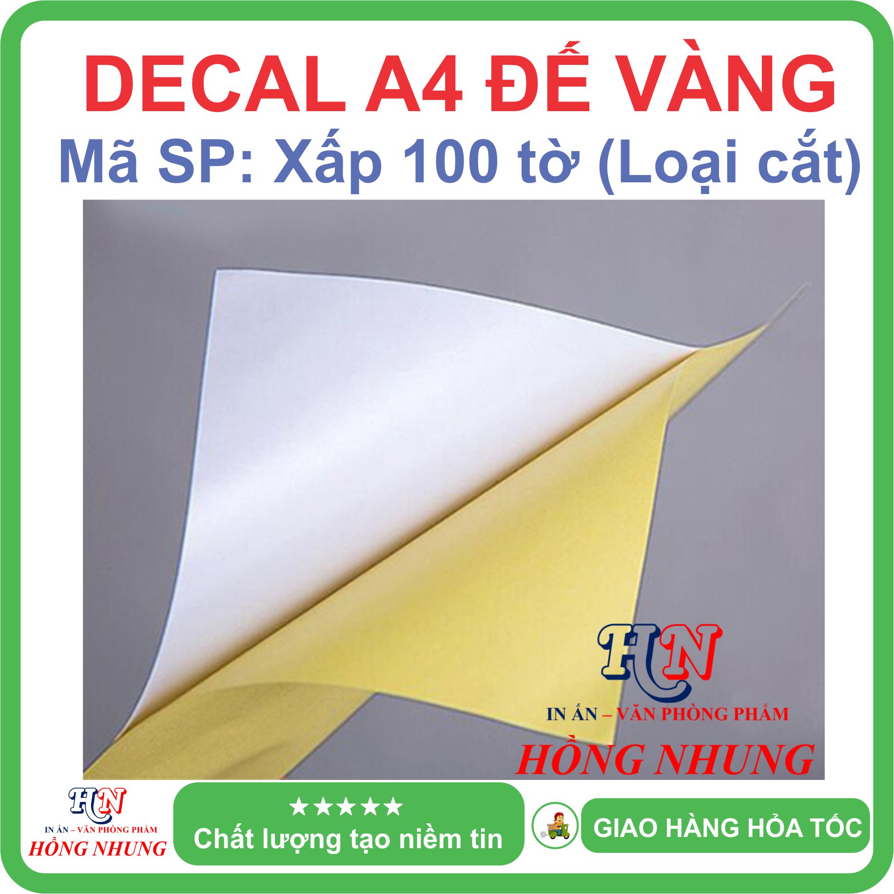 [HỒNG NHUNG] Xấp 100 tờ Decal A4 Đế Vàng (loại cắt), chất lượng và tiết kiệm