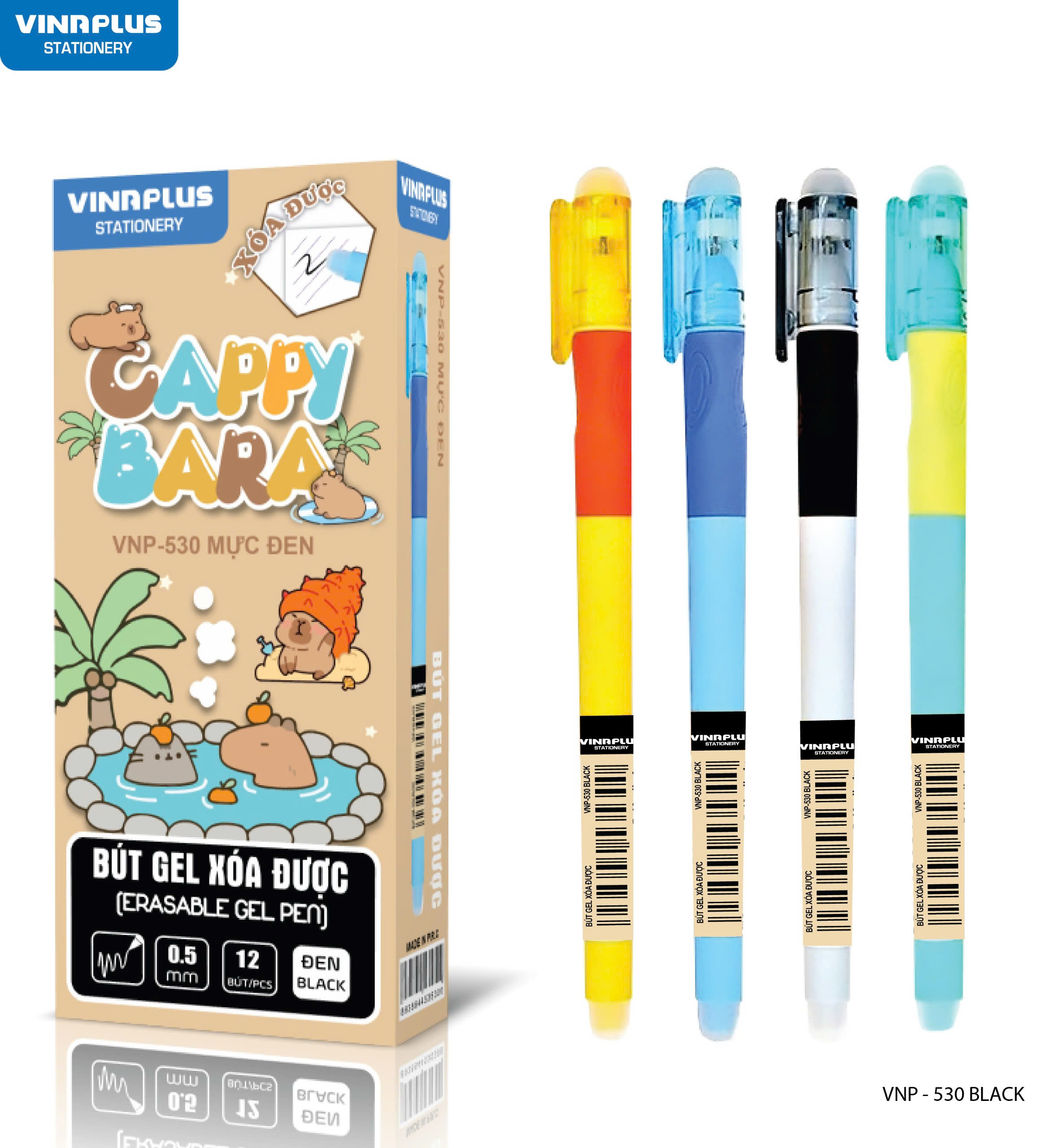Cây Bút Gel VNP-530 Ngòi 0,5mm Có Đầu Xoá Được Nhiều Mẫu Cute Mực Xanh, Mực Đen Thiết Kế Đơn Giản