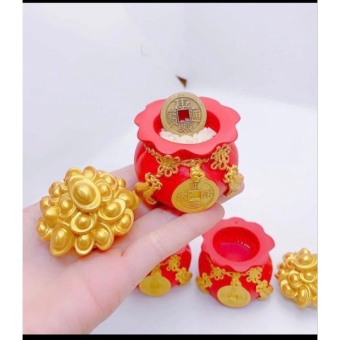 Set 2 Hủ Đựng Muối Gạo Thần Tài Lộc, May Mắn Đầu Năm Mới Trang Trí Ban Thờ, Bàn Làm Việc
