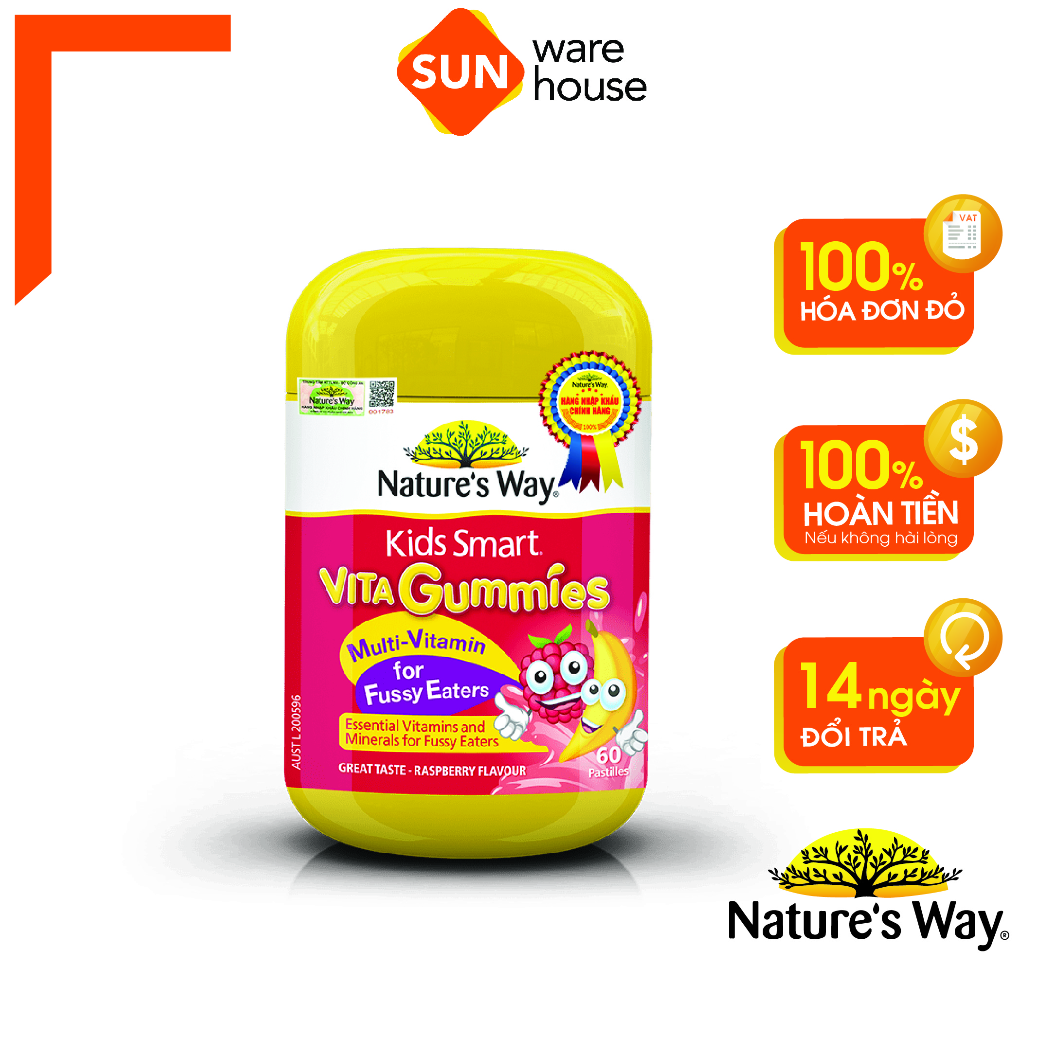 Kẹo Dẻo Cho Bé Nature's Way Kids Smart Vita Gummies Multi Vitamin For Fussy Eaters Kích Thích Ăn Ngon 60 Viên