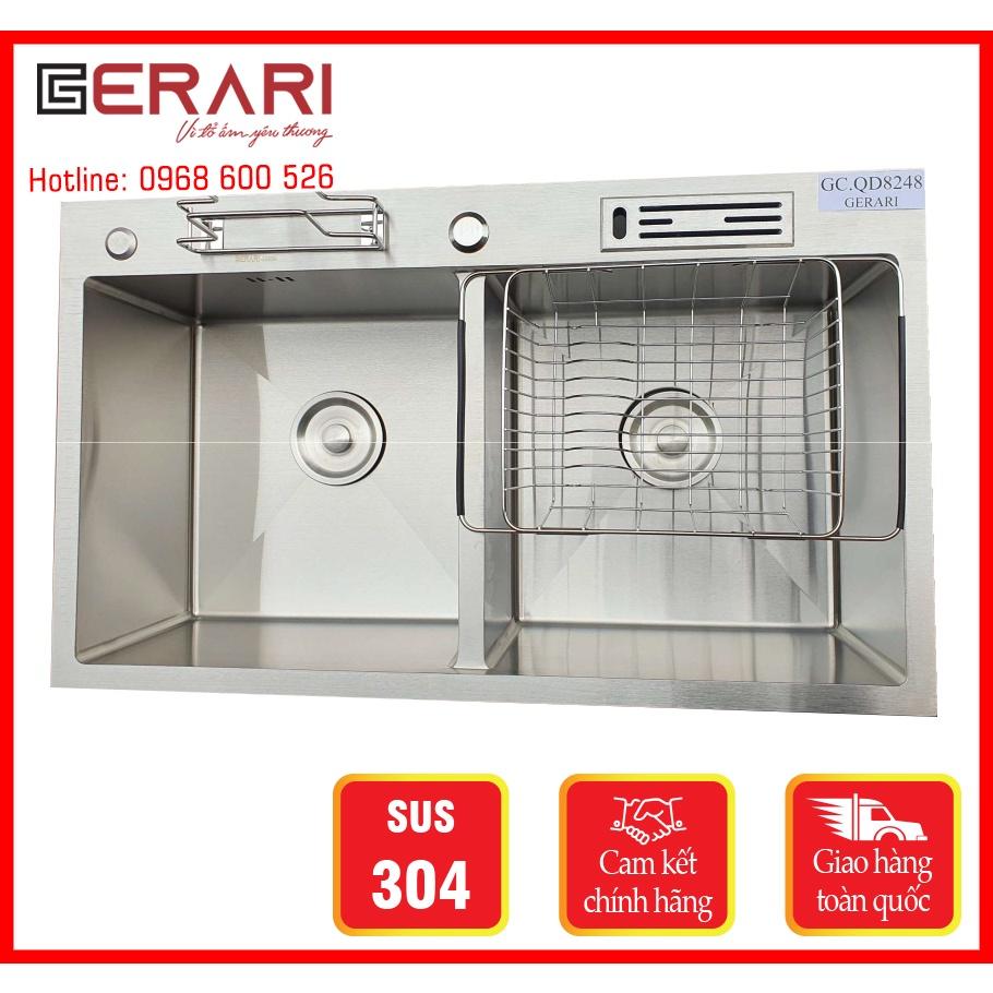 {CHÍNH HÃNG} Chậu rửa 2 hố cân phụ kiện đi kèm chât liệu Inox 304 cao cấp mã GC.QD8248 thương hiệu GERARI