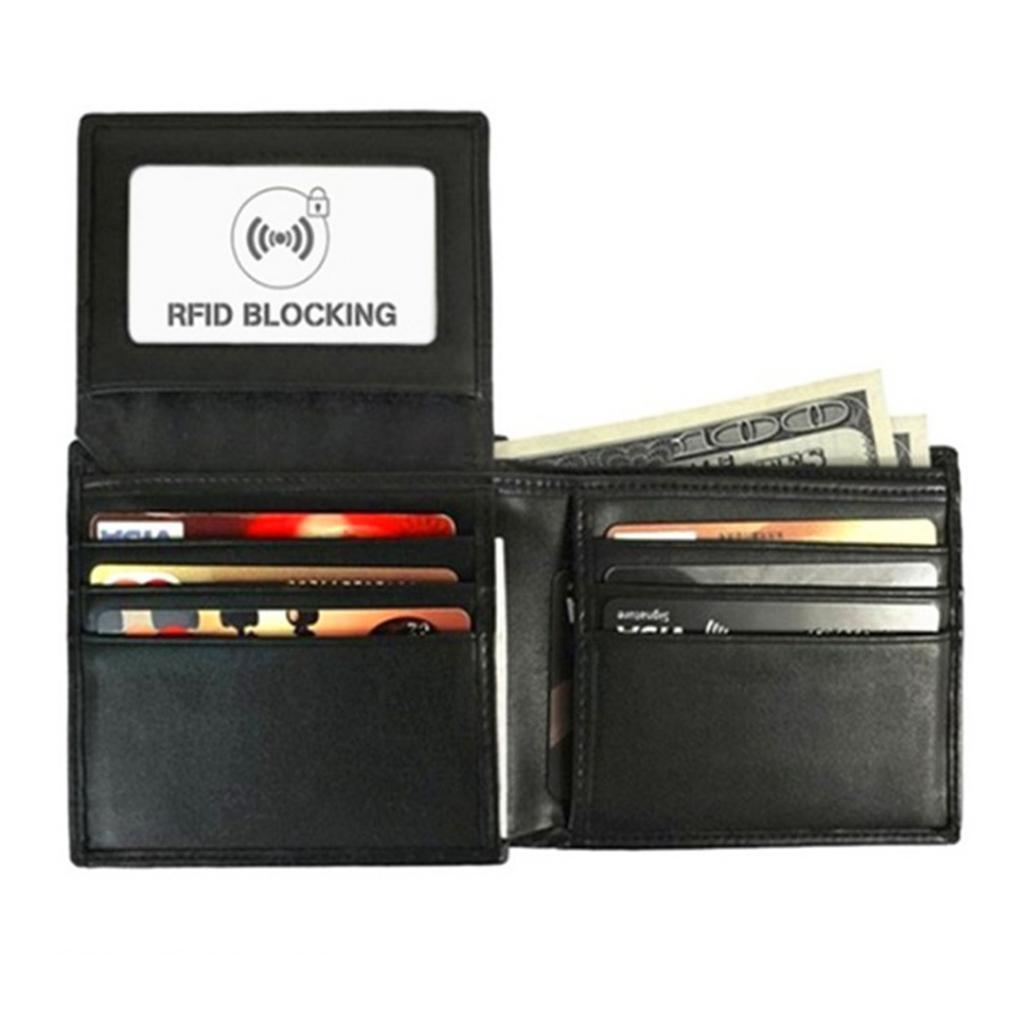 Leather Mens RFID Blocking Wallet Trifold Credit Card Protector Case