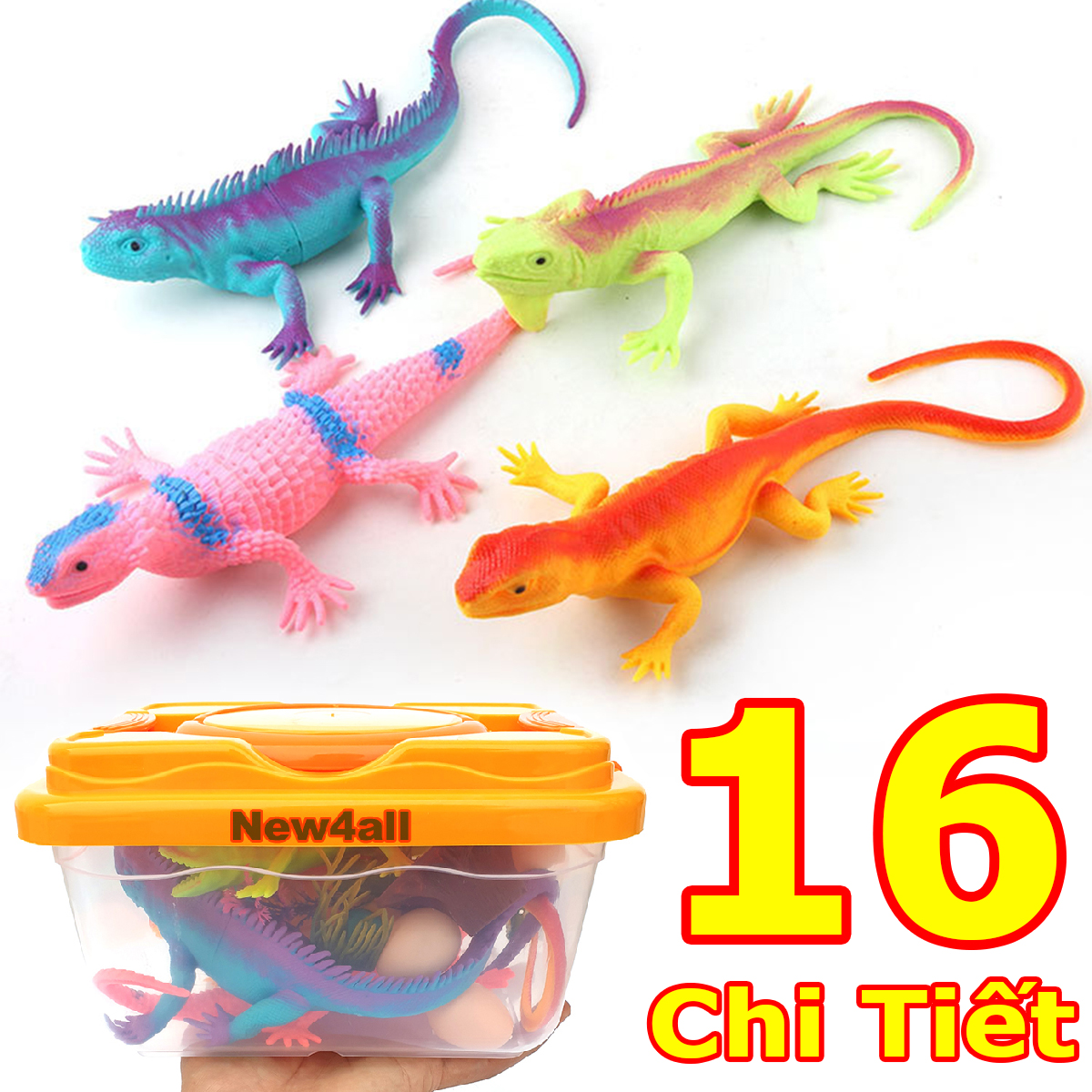 Hộp đồ chơi Tắc Kè Hoa giả Safari hoang dã 16 chi tiết (15~22 cm) mô hình trang trí có còi cao su dẻo dùng để troll bạn