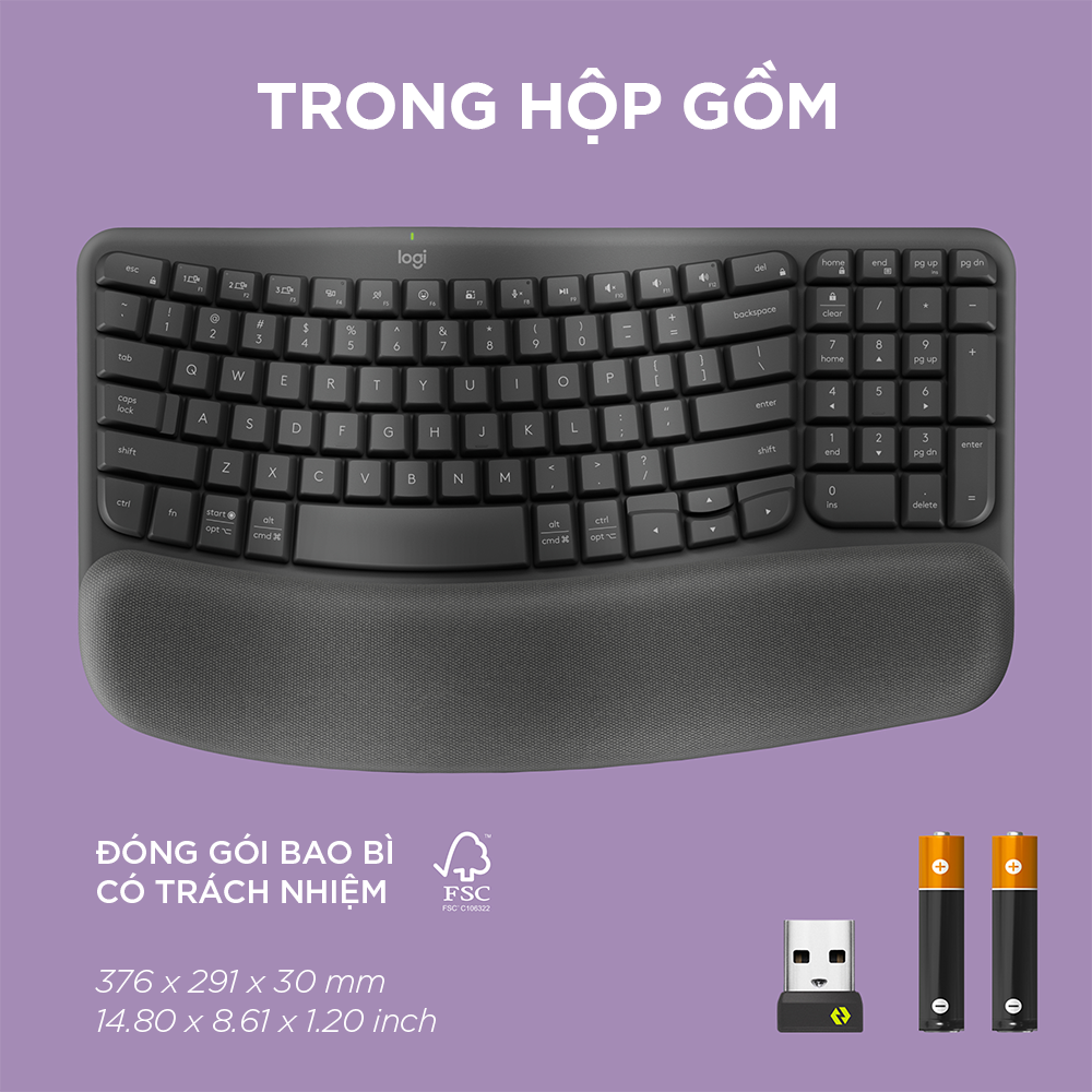 Bàn phím không dây Công thái học Logitech Wave Keys - Hàng chính hãng