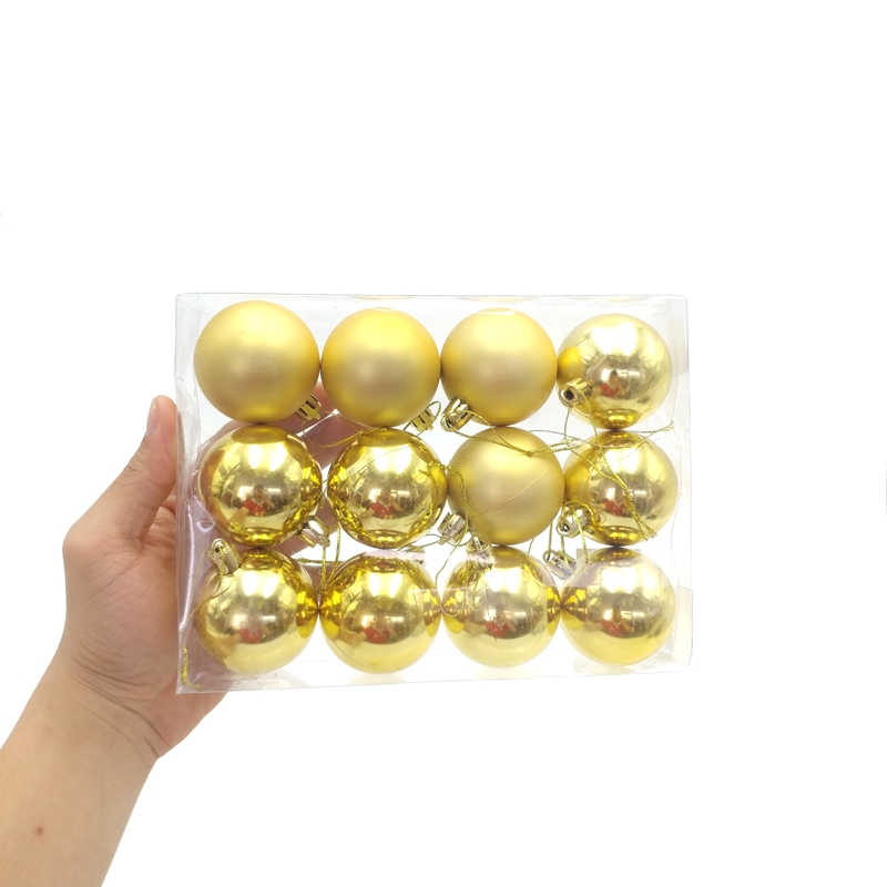 Hộp 12 Trái Châu Giáng Sinh - Mẫu 3 - Màu Vàng Gold