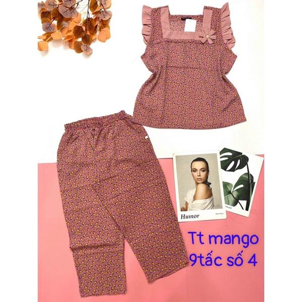 Đồ bộ nữ,đồ ngủ mặc nhà lửng 9 tấc vải lụa mango phối tằm BL 98 họa tiết hoa nhí siêu cưng size đại 60-67kg.