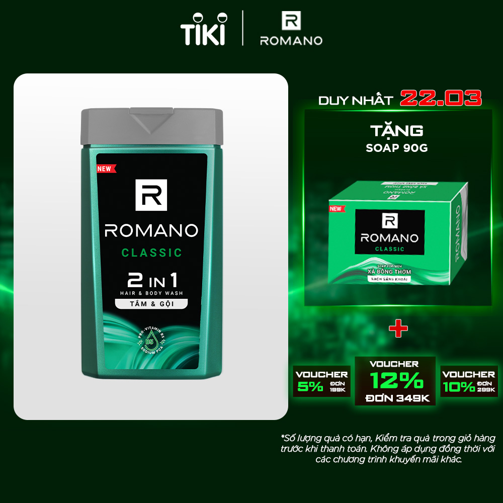 Tắm gội 2 trong 1 Romano 2in1 Classic 180g