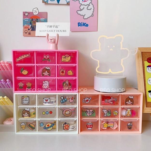 Hộp nhựa đa năng 9 ngăn đựng đồ siêu xinh , kệ đựng đồ mini . .