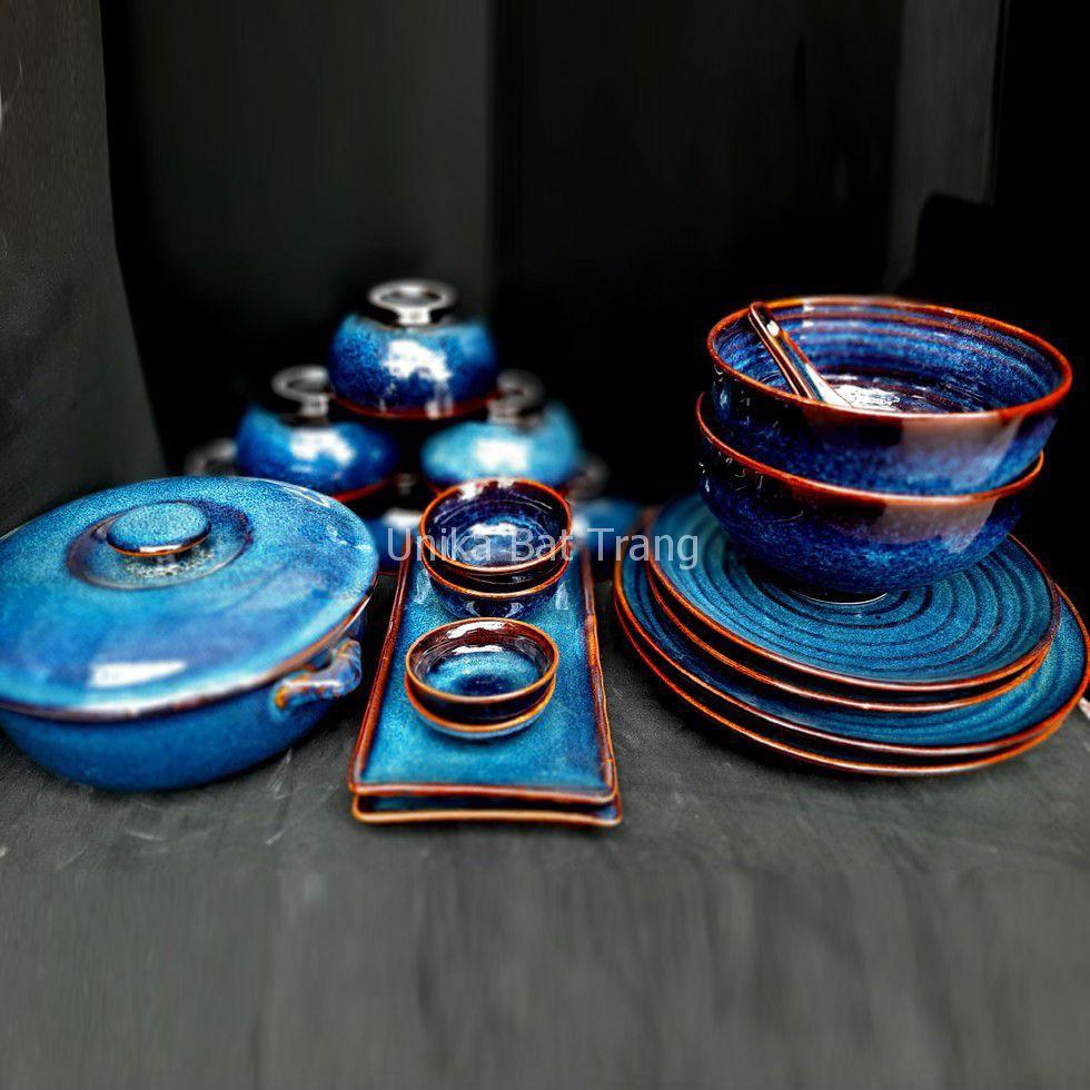 Bộ Đồ Ăn Men Xanh Hoả Biến Cao Cấp - King Size -  Unika Bát Tràng