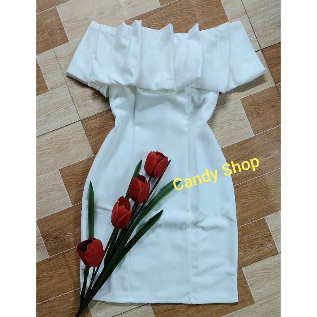 Đầm body hotgirl trễ vai xếp ly kèm mút + Ảnh thật